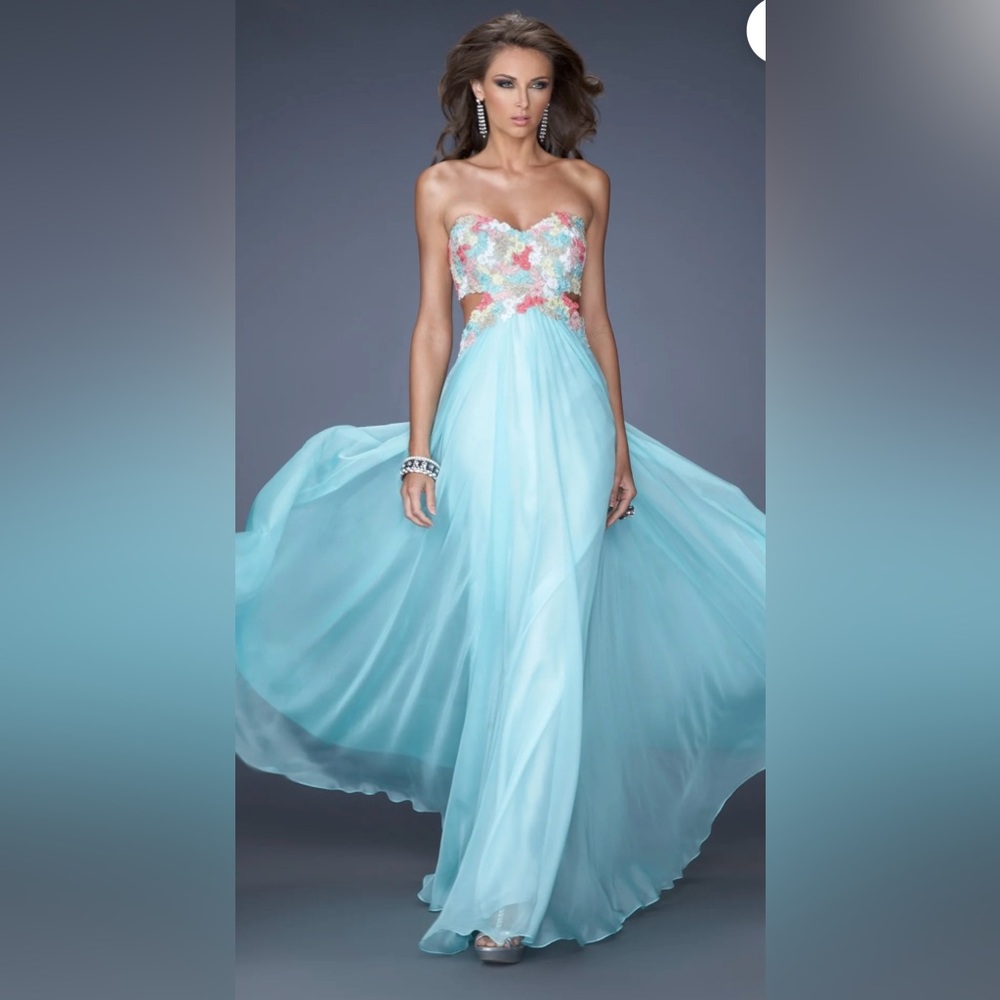 La Femme - Multicolor-Lace Chiffon Prom Dress